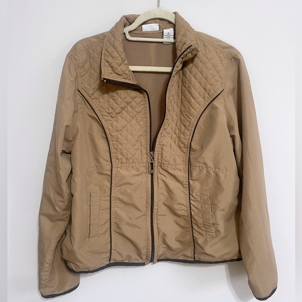 Lightweight Camel Quilted Bomber Jacket by Kim Rogers Petite